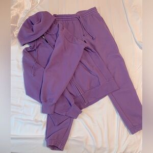 Aritzia TNA Cozy Fleece Boyfriend Zip Hoodie & Sweatpants, S, Fig Purple